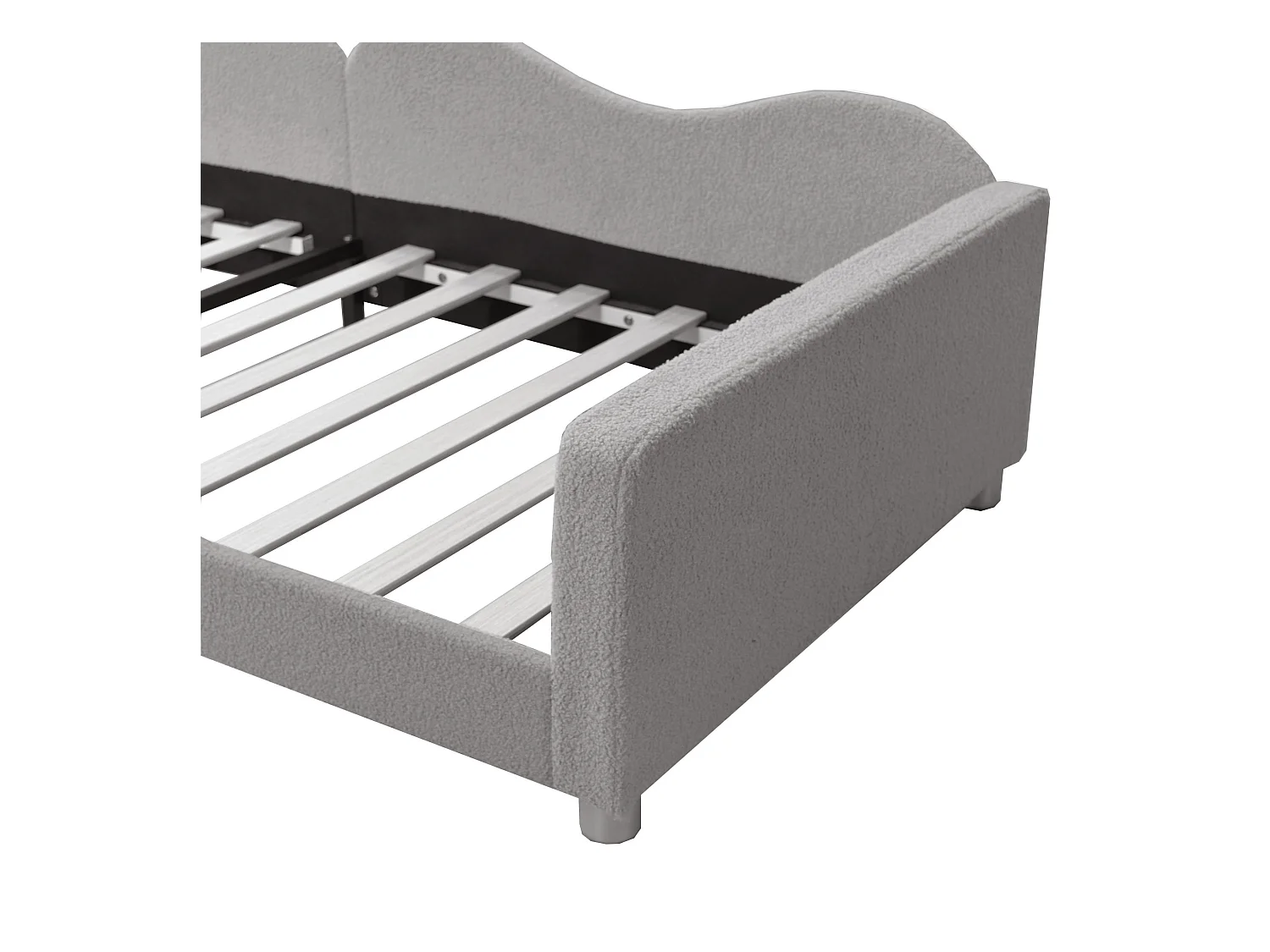 Lit enfant 90x200 cm - canapé-lit avec accoudoirs et dossier - sommier à lattes en bois - peluche gris