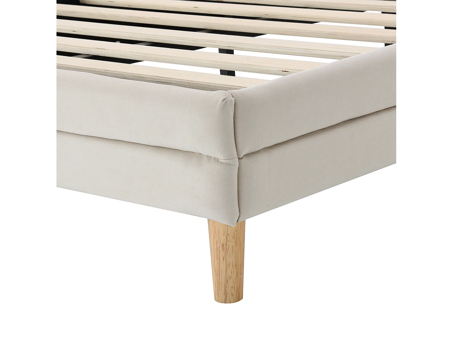 Lit simple 90x200 cm - Lit enfant avec tête de lit nuage et bande lumineuse LED - velours beige