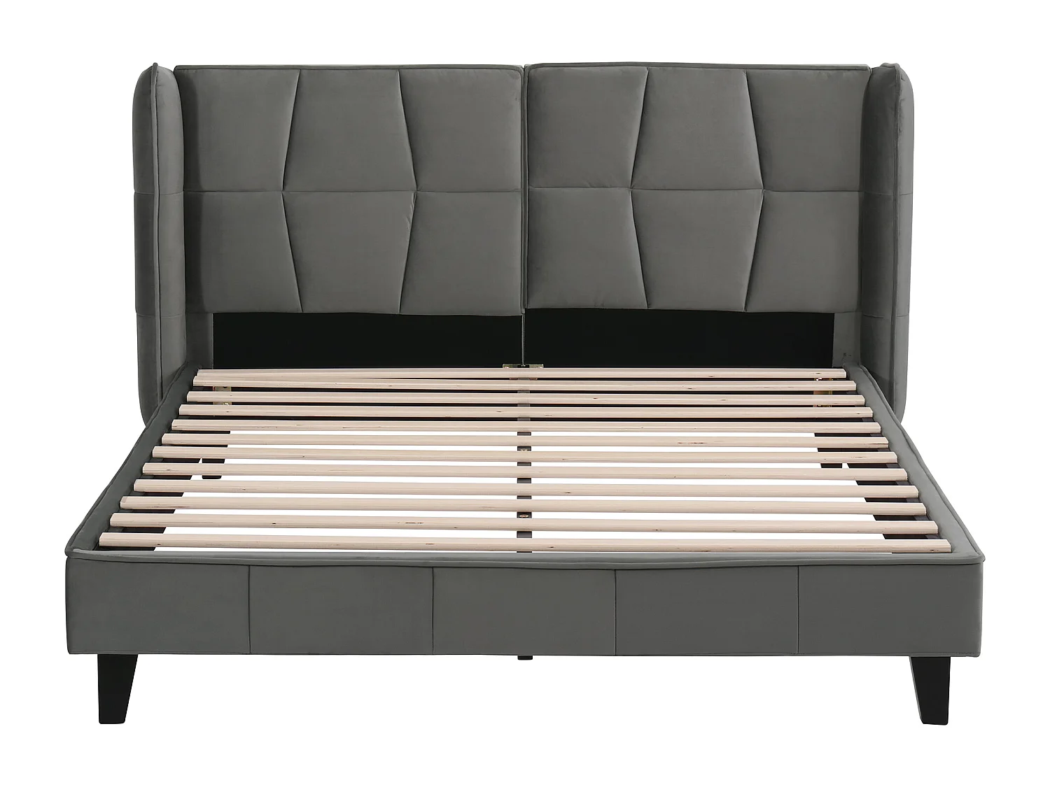 Letto imbottito 140x200 cm - Letto per adulti con rete a doghe in legno e testiera imbottita - velluto grigio