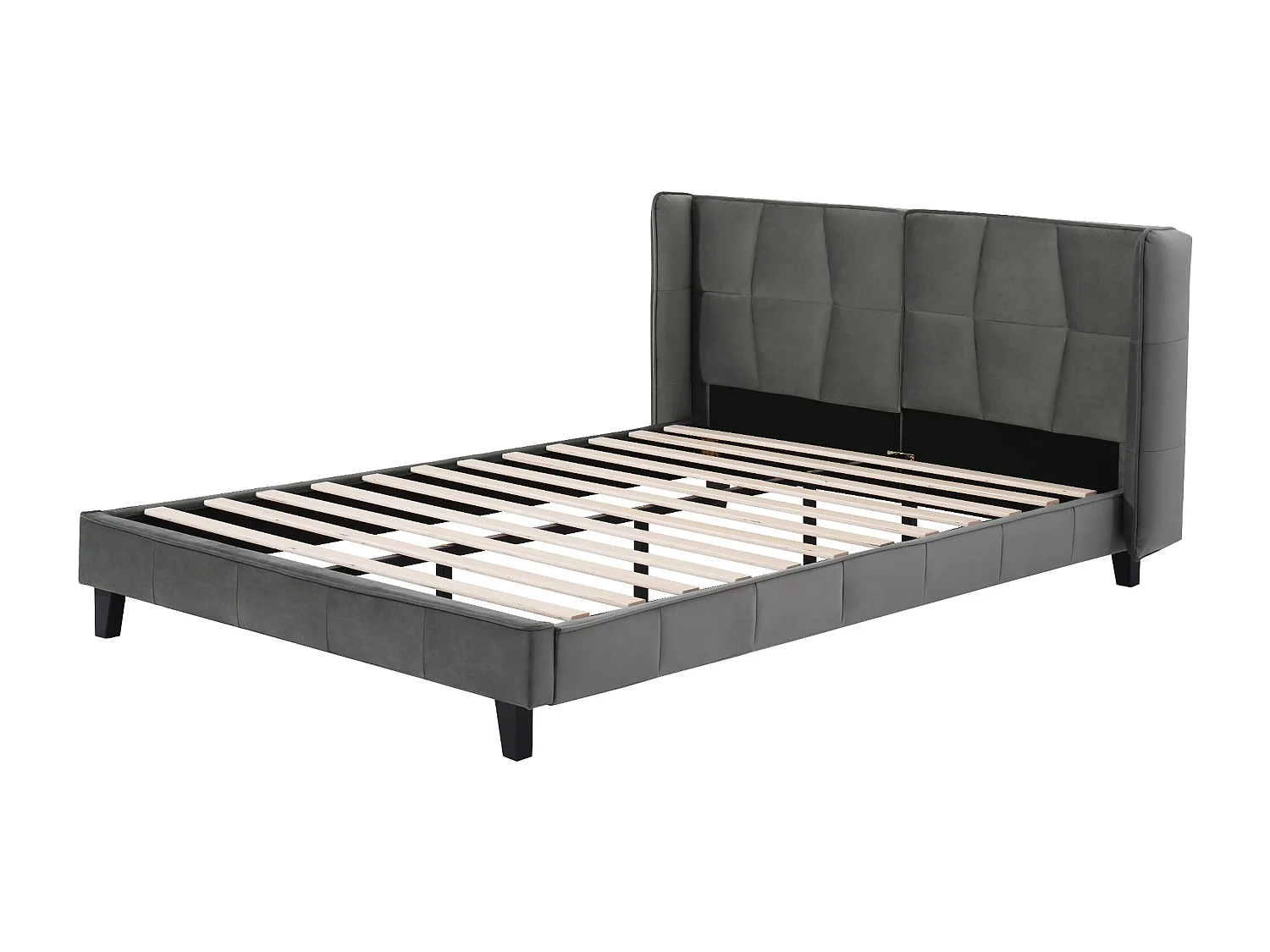 Letto imbottito 140x200 cm - Letto per adulti con rete a doghe in legno e testiera imbottita - velluto grigio