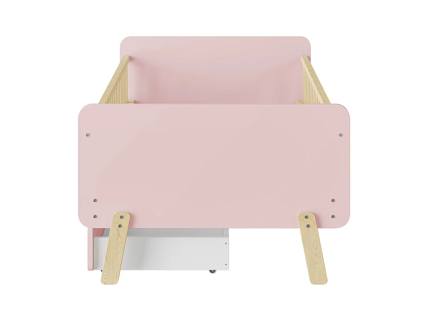 Lit enfant 90x190 cm rose avec 2 tiroirs, lit simple en bois, sommier à lattes, sans matelas