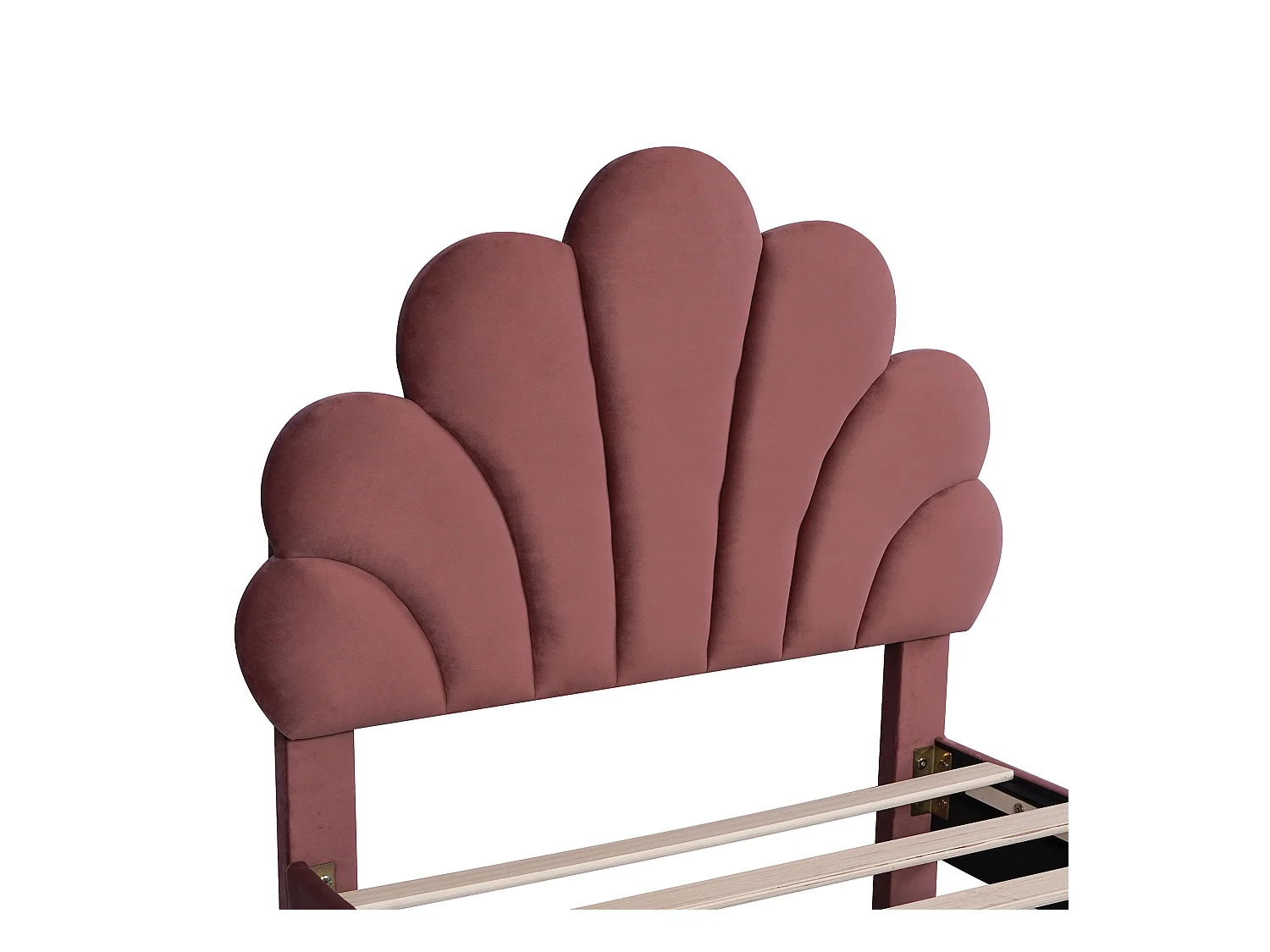 Lit enfant simple 90x200cm rouge, tête de lit fleurie en velours, sans matelas