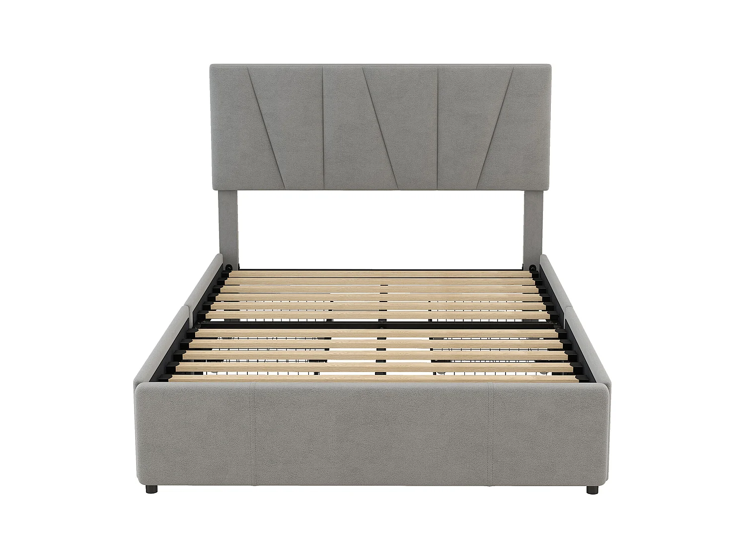 Lit double 140x200 cm - Lit adulte avec 4 tiroirs et tête de lit réglable - velours gris