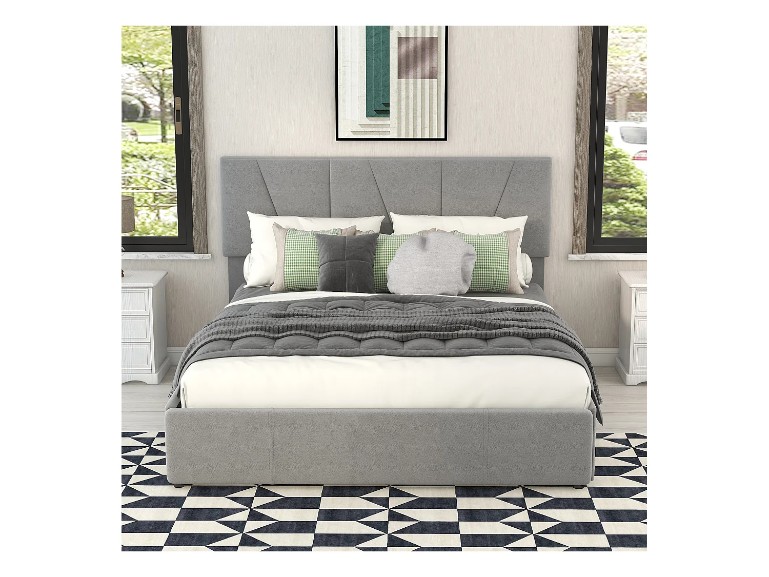 Lit double 140x200 cm - Lit adulte avec 4 tiroirs et tête de lit réglable - velours gris