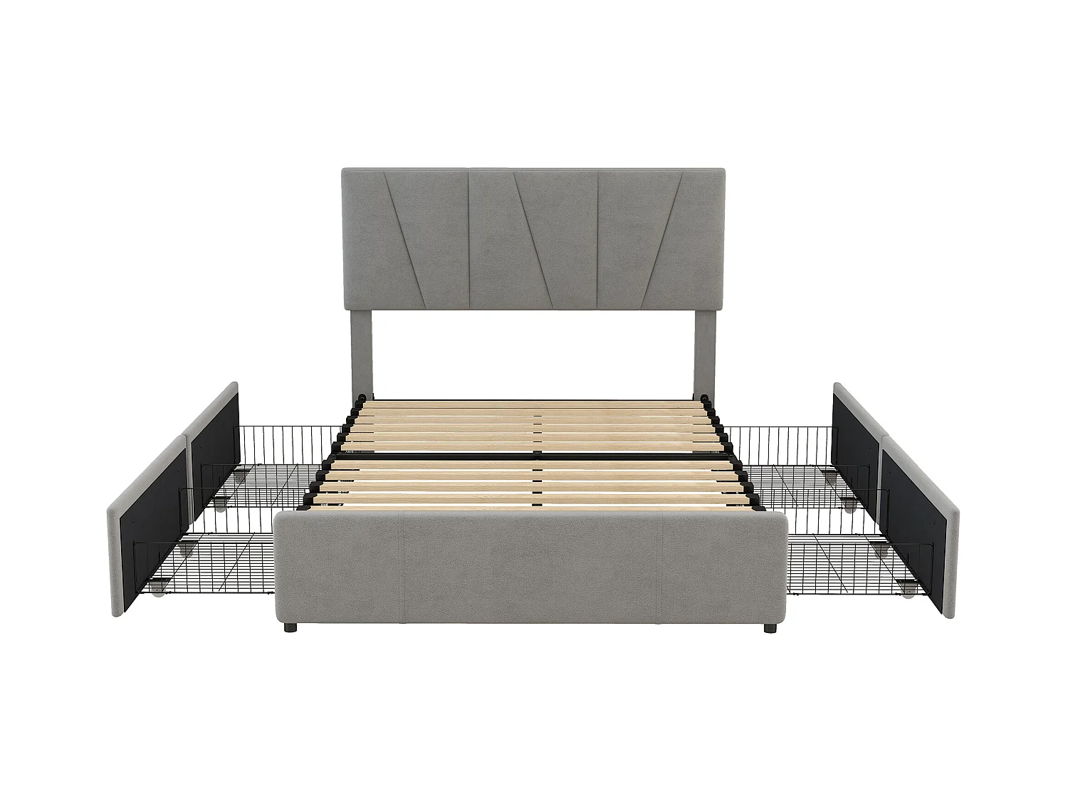 Lit double 140x200 cm - Lit adulte avec 4 tiroirs et tête de lit réglable - velours gris