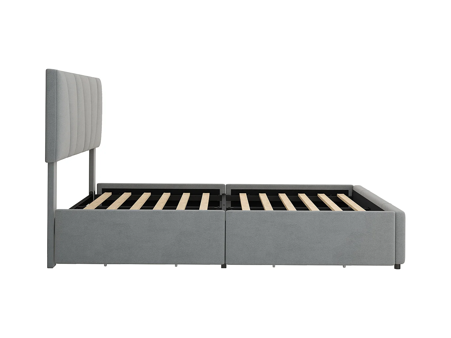 Lit double 140x200 cm - Lit adulte avec 4 tiroirs et tête de lit réglable - velours gris
