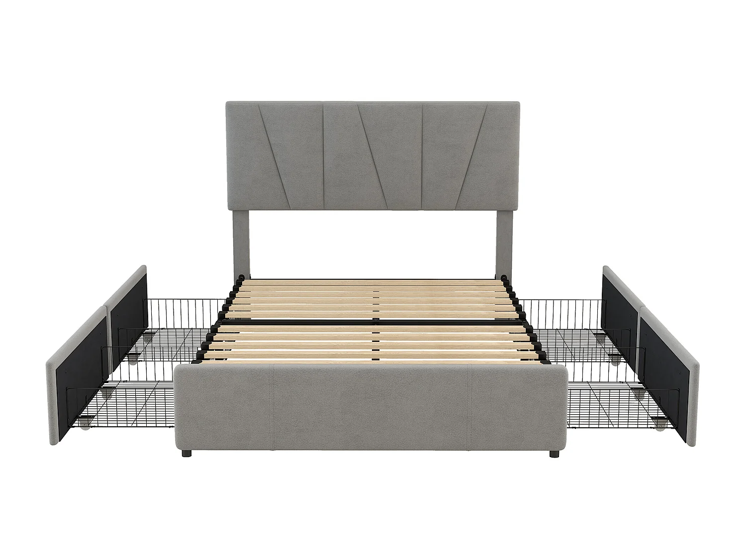 Lit double 140x200 cm - Lit adulte avec 4 tiroirs et tête de lit réglable - velours gris