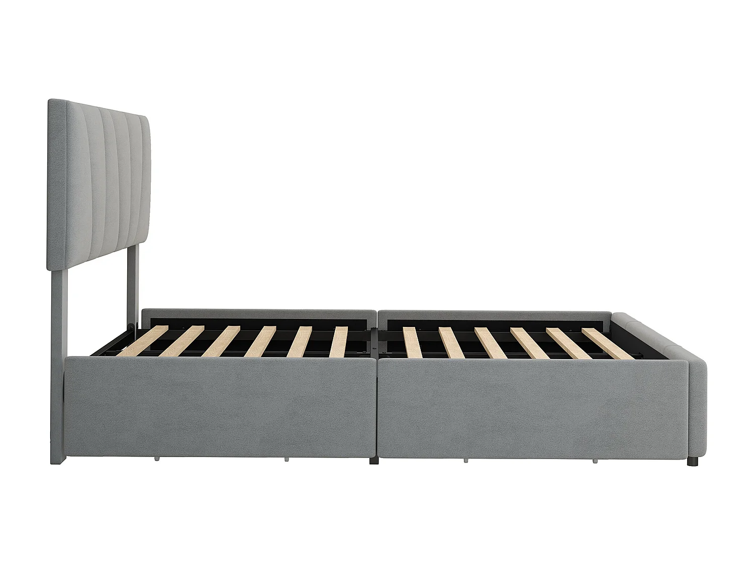 Lit double 140x200 cm - Lit adulte avec 4 tiroirs et tête de lit réglable - velours gris