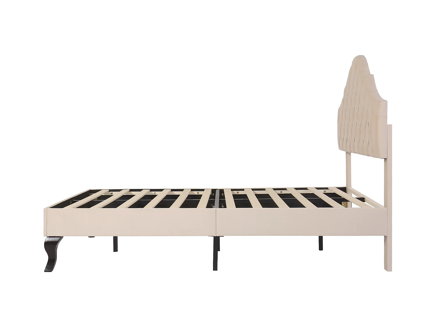 Lit adulte 140x190 cm - Lit ado avec tête de lit réglable et sommier à lattes - velours beige