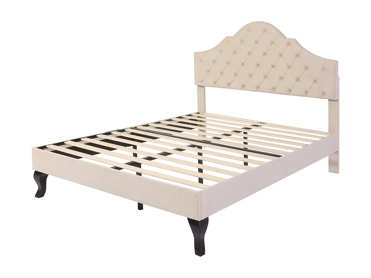 Lit adulte 140x190 cm - Lit ado avec tête de lit réglable et sommier à lattes - velours beige
