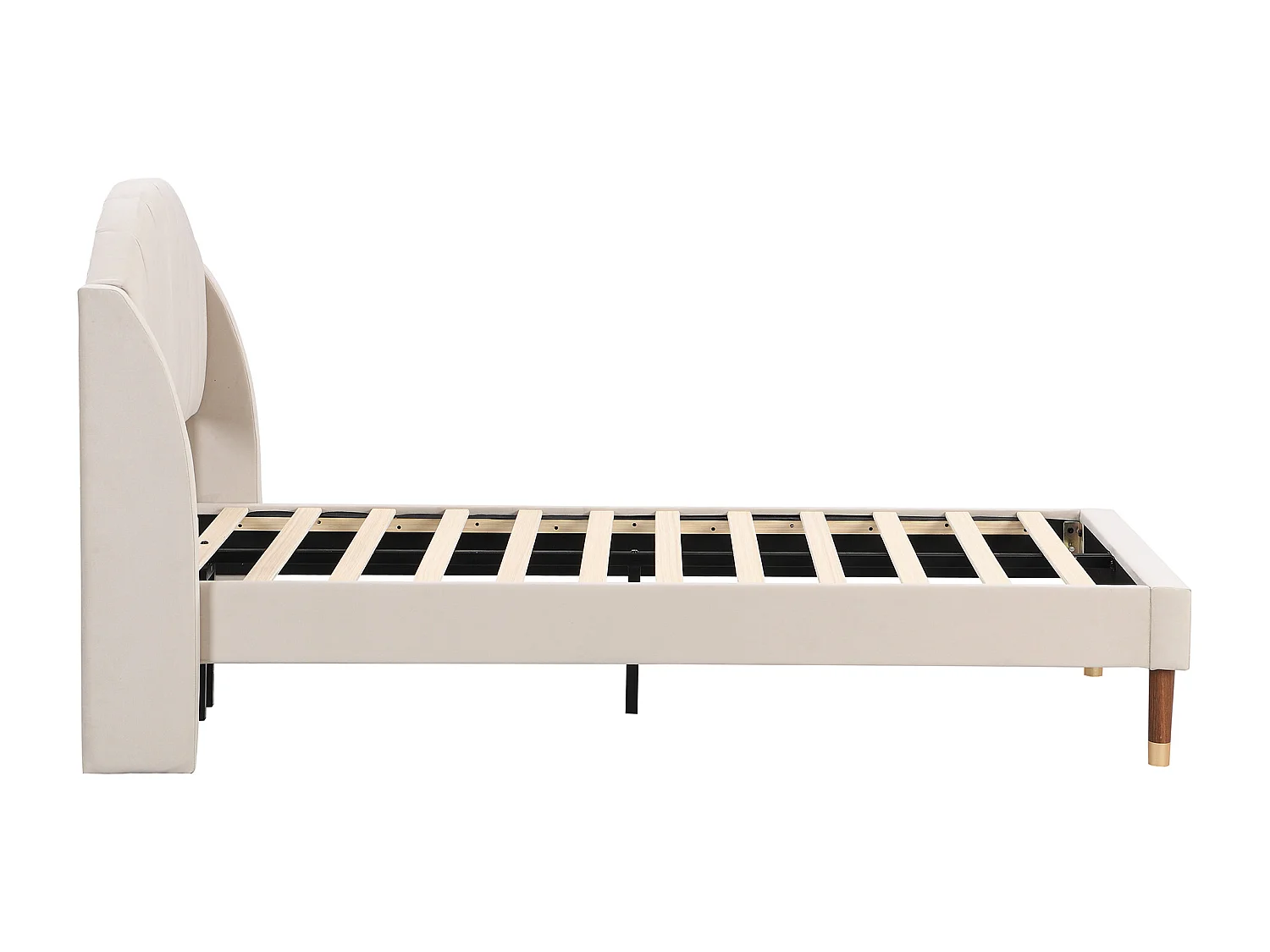 Lit enfant 90x200 cm - Lit simple avec tête de lit et sommier à lattes en bois - velours beige