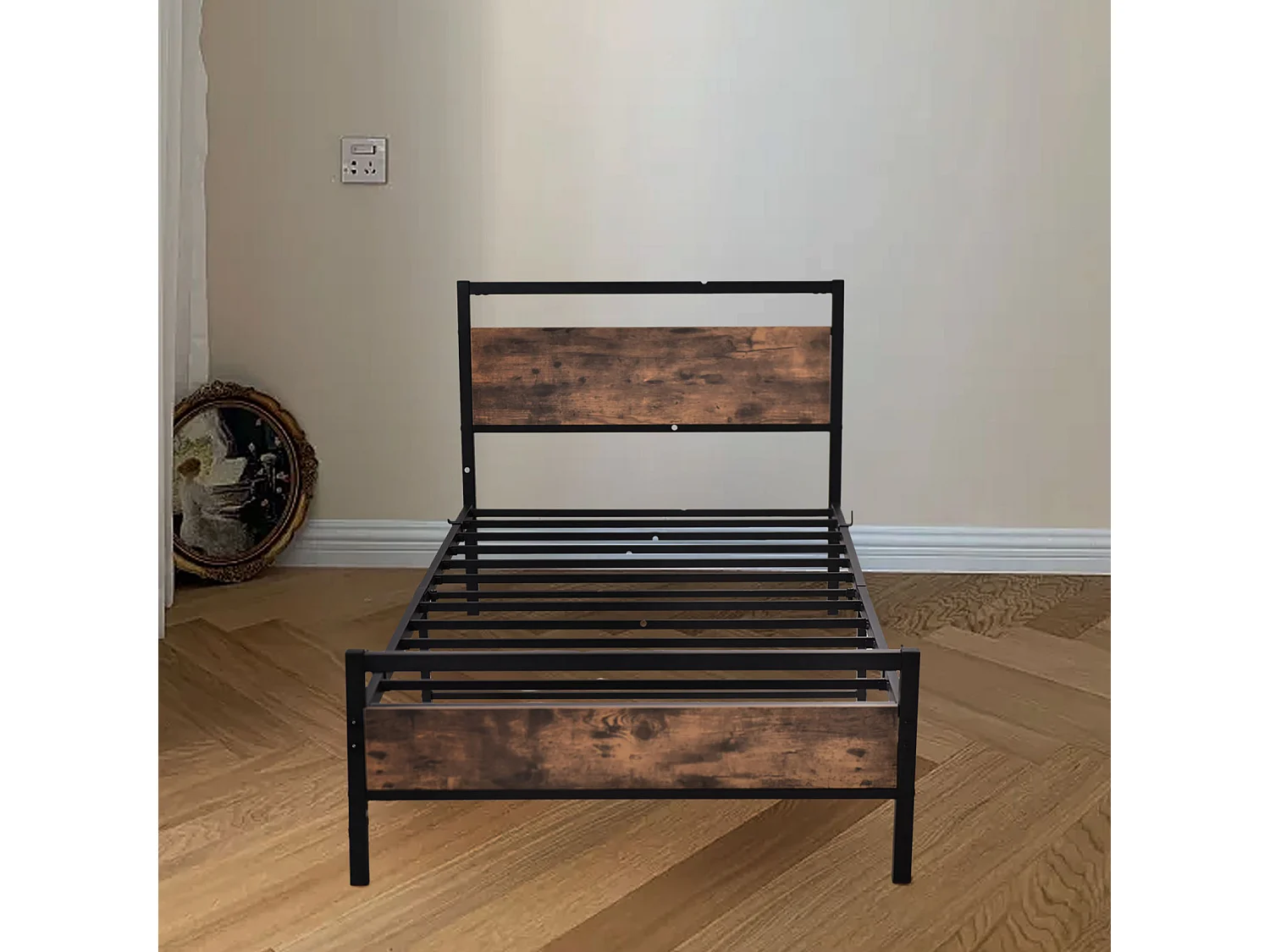 Lit adulte 140x200cm noir, lit à structure en fer, sans matelas