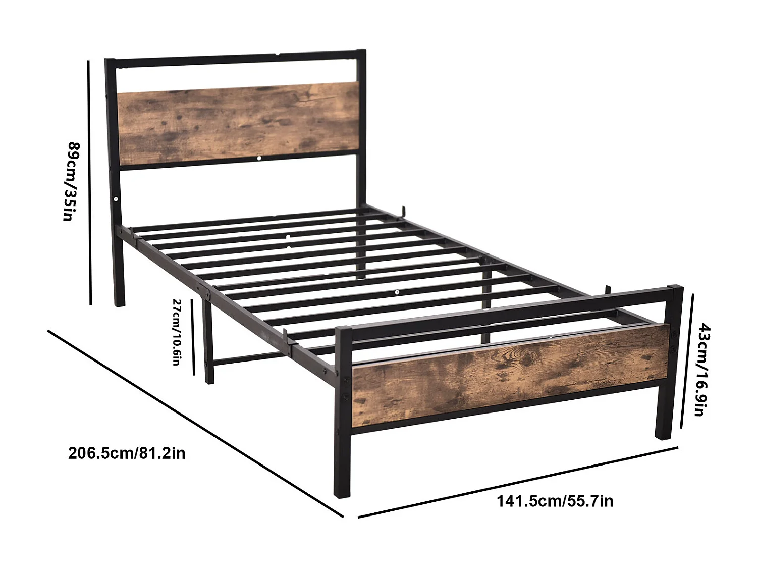 Lit adulte 140x200cm noir, lit à structure en fer, sans matelas