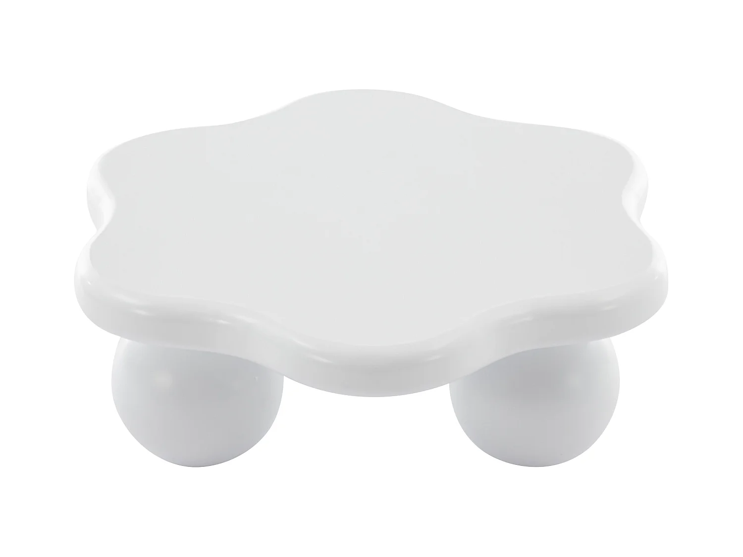 Table basse 80x72x32cm en forme de fleur avec 3 pieds épais, MDF, corps en blanc laqué