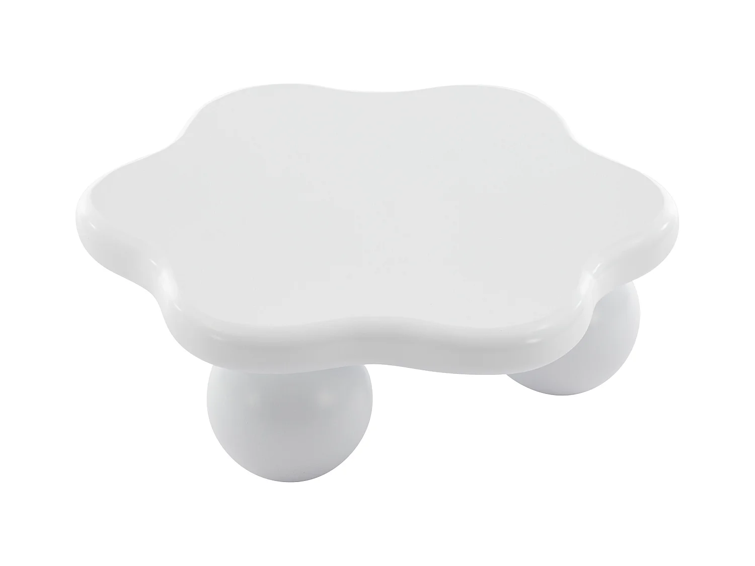 Table basse 80x72x32cm en forme de fleur avec 3 pieds épais, MDF, corps en blanc laqué