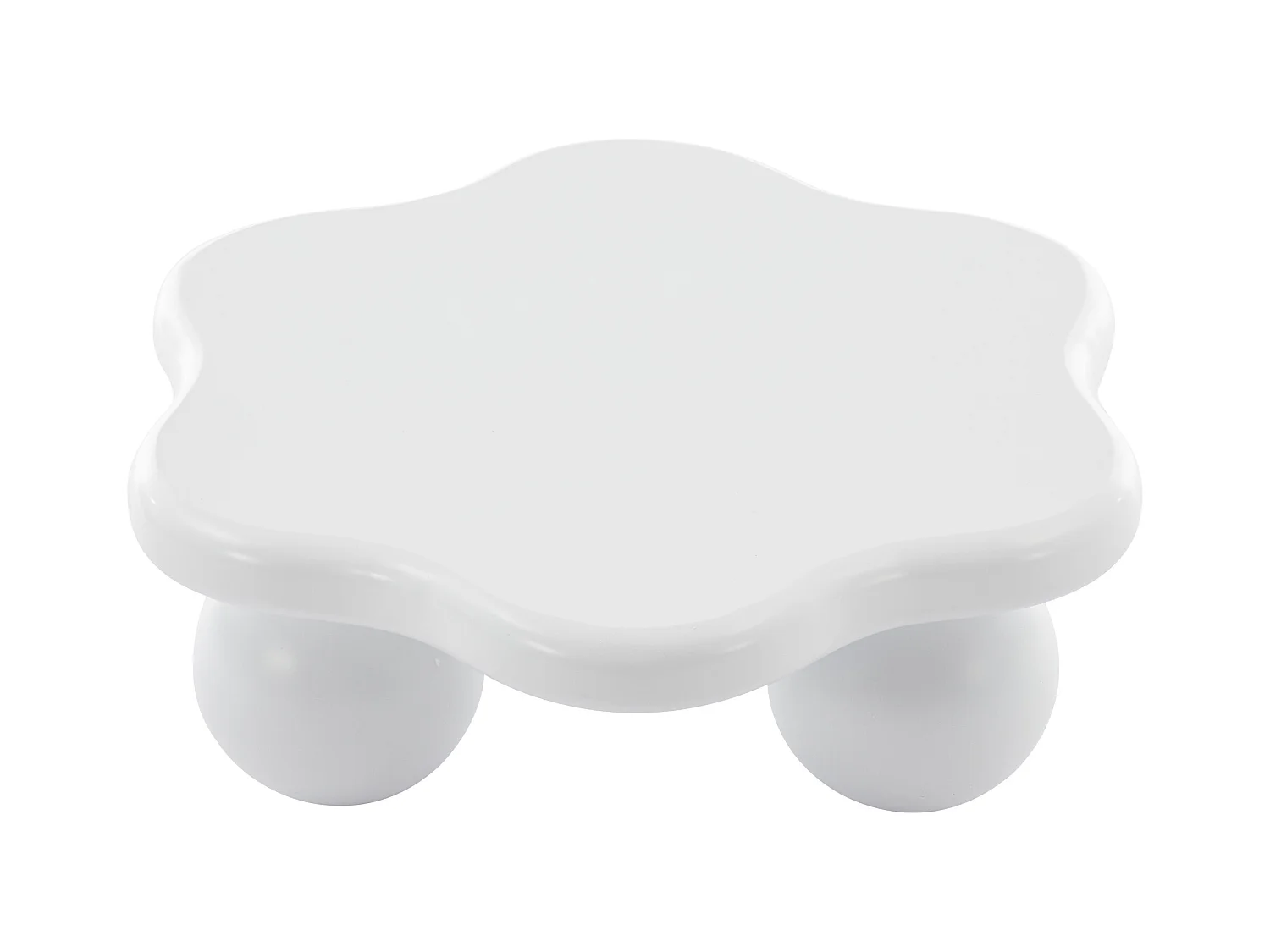 Table basse 80x72x32cm en forme de fleur avec 3 pieds épais, MDF, corps en blanc laqué
