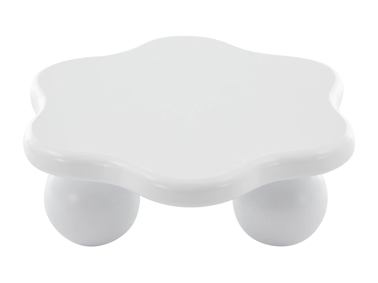 Table basse 80x72x32cm en forme de fleur avec 3 pieds épais, MDF, corps en blanc laqué