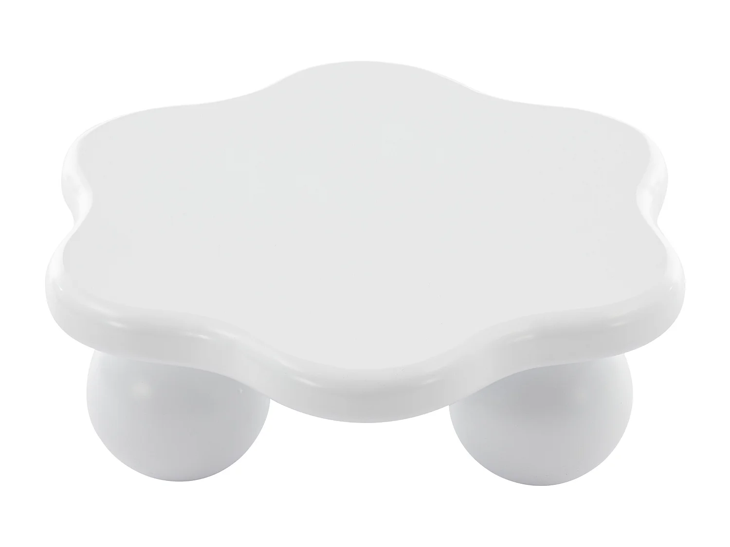 Table basse 80x72x32cm en forme de fleur avec 3 pieds épais, MDF, corps en blanc laqué