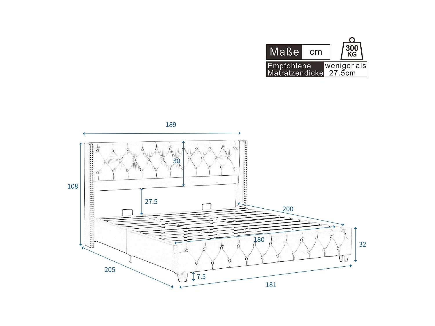 Lit double 180x200 cm - Lit adulte avec tête de lit et sommier à lattes en bois - velours beige clair