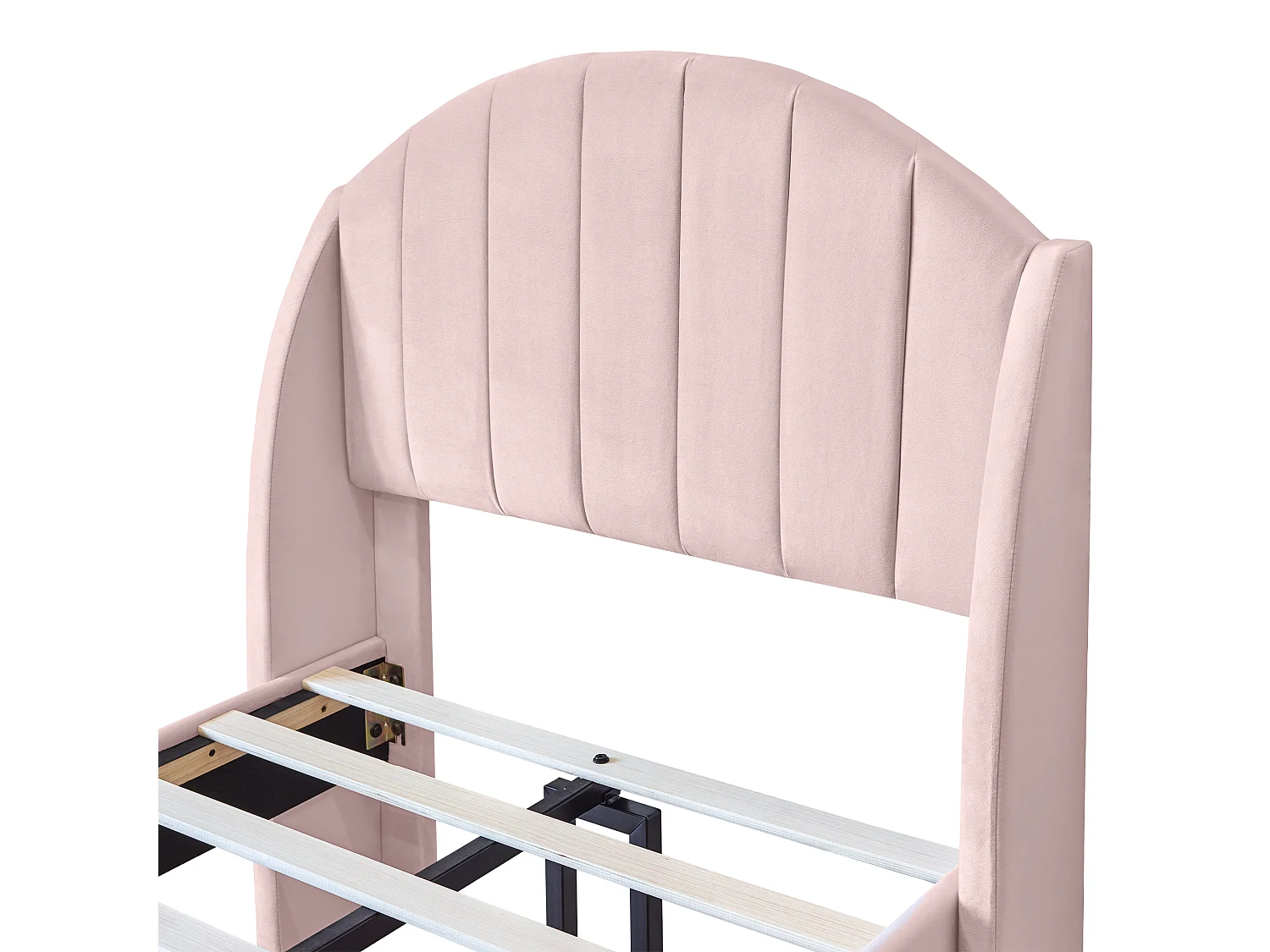 Lit enfant 90x200 cm - Lit simple avec tête de lit et sommier à lattes en bois - velours rose