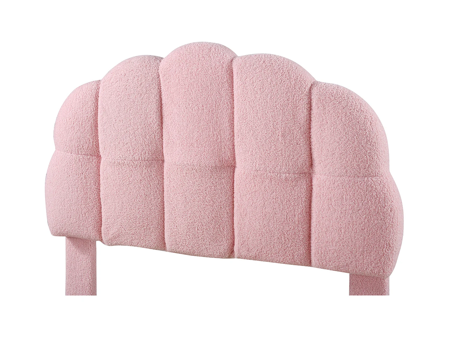 lit enfant simple 90x200cm, en velours rose avec tête de lit arrondie et structure sécurisée, sans matelas