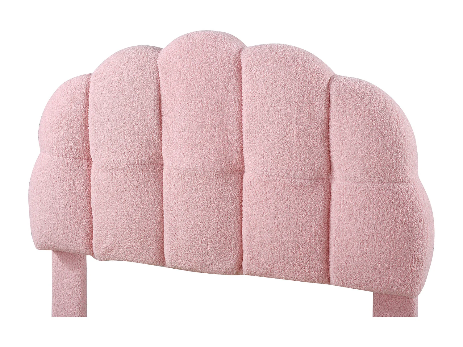 lit enfant simple 90x200cm, en velours rose avec tête de lit arrondie et structure sécurisée, sans matelas