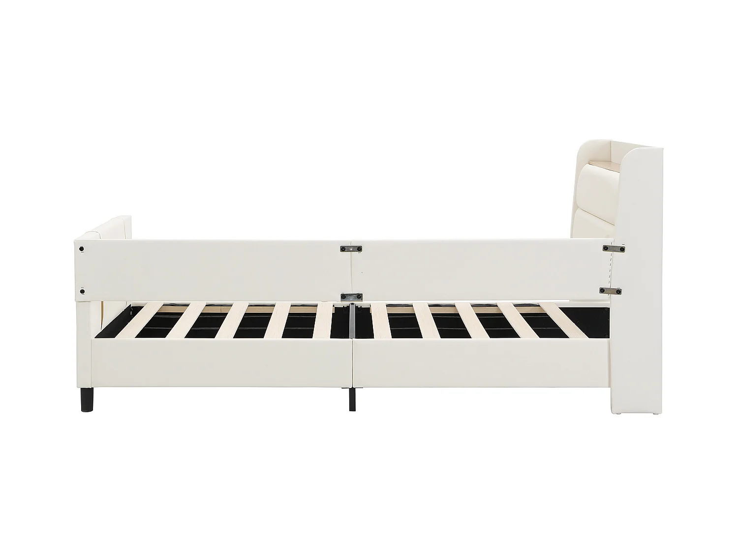 Eenpersoonsbed kind 90x200 cm, wit PU met opbergruimte en veiligheidshekje (zonder matras)