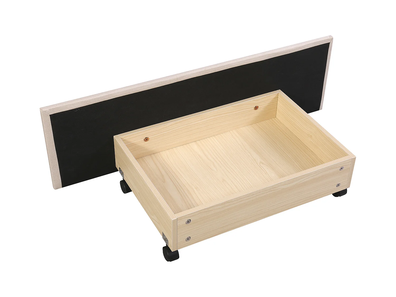 Lit simple 90x200 cm - Lit ado avec éclairage LED - 2 tiroirs de rangement - lin beige