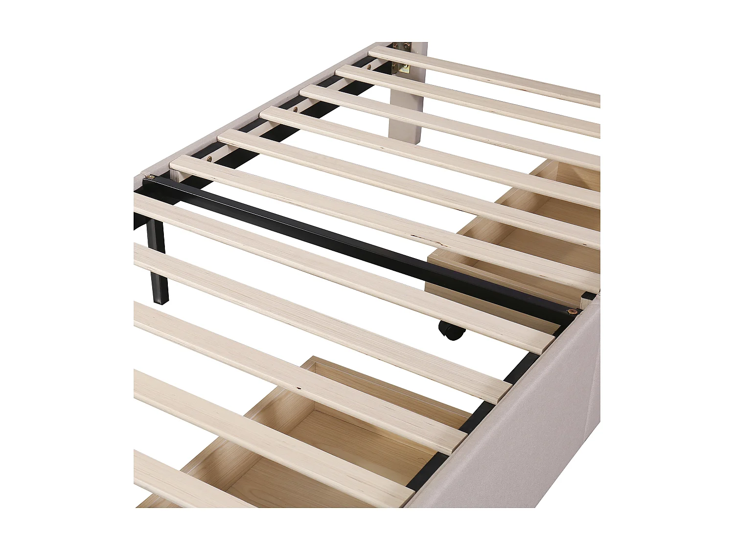 Letto singolo 90x200 cm - Letto per ragazzi con illuminazione a LED - 2 cassetti contenitore - lino beige