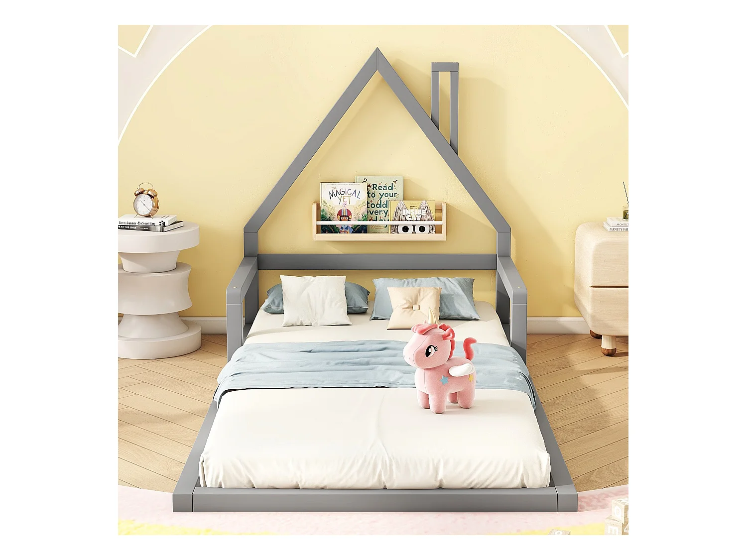 Lettino per bambini 90x200 cm - Letto singolo con rete a doghe - Pino - grigio - senza materasso