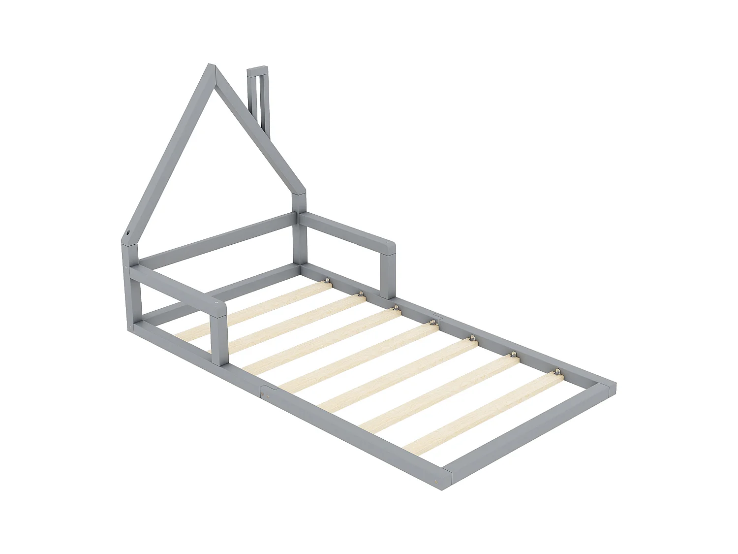 Lettino per bambini 90x200 cm - Letto singolo con rete a doghe - Pino - grigio - senza materasso