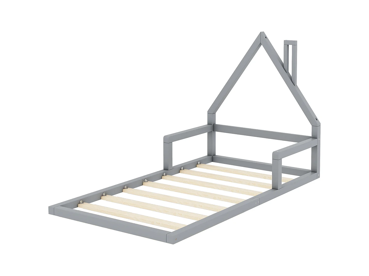 Lettino per bambini 90x200 cm - Letto singolo con rete a doghe - Pino - grigio - senza materasso