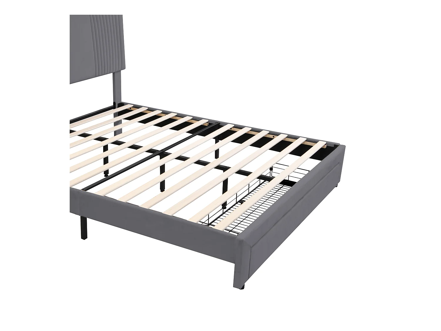 Lit 140x200cm gris, lit adulte double tiroirs de rangement,bande lumineuse + USB, velours, sans matelas