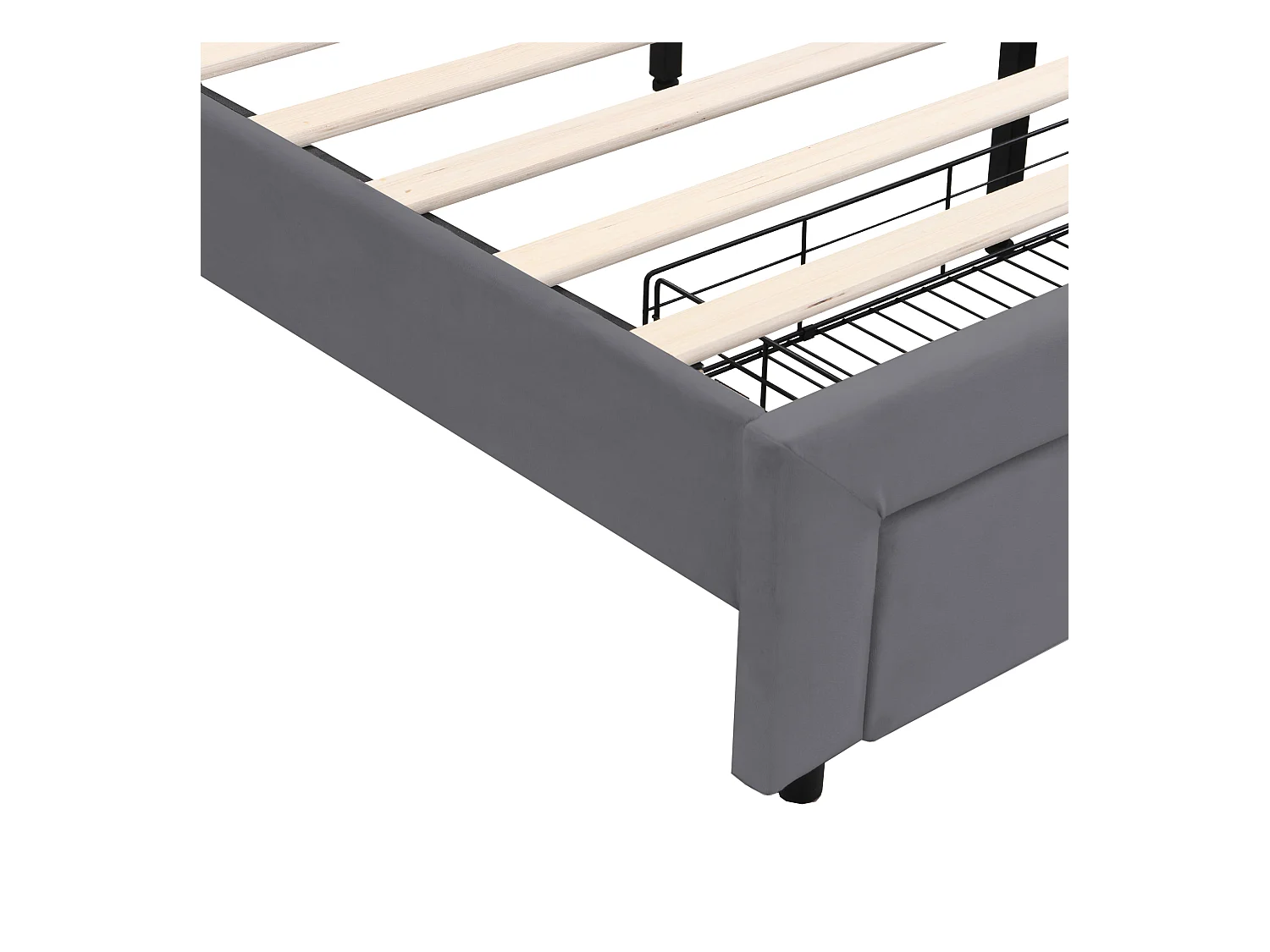 Lit 140x200cm gris, lit adulte double tiroirs de rangement,bande lumineuse + USB, velours, sans matelas