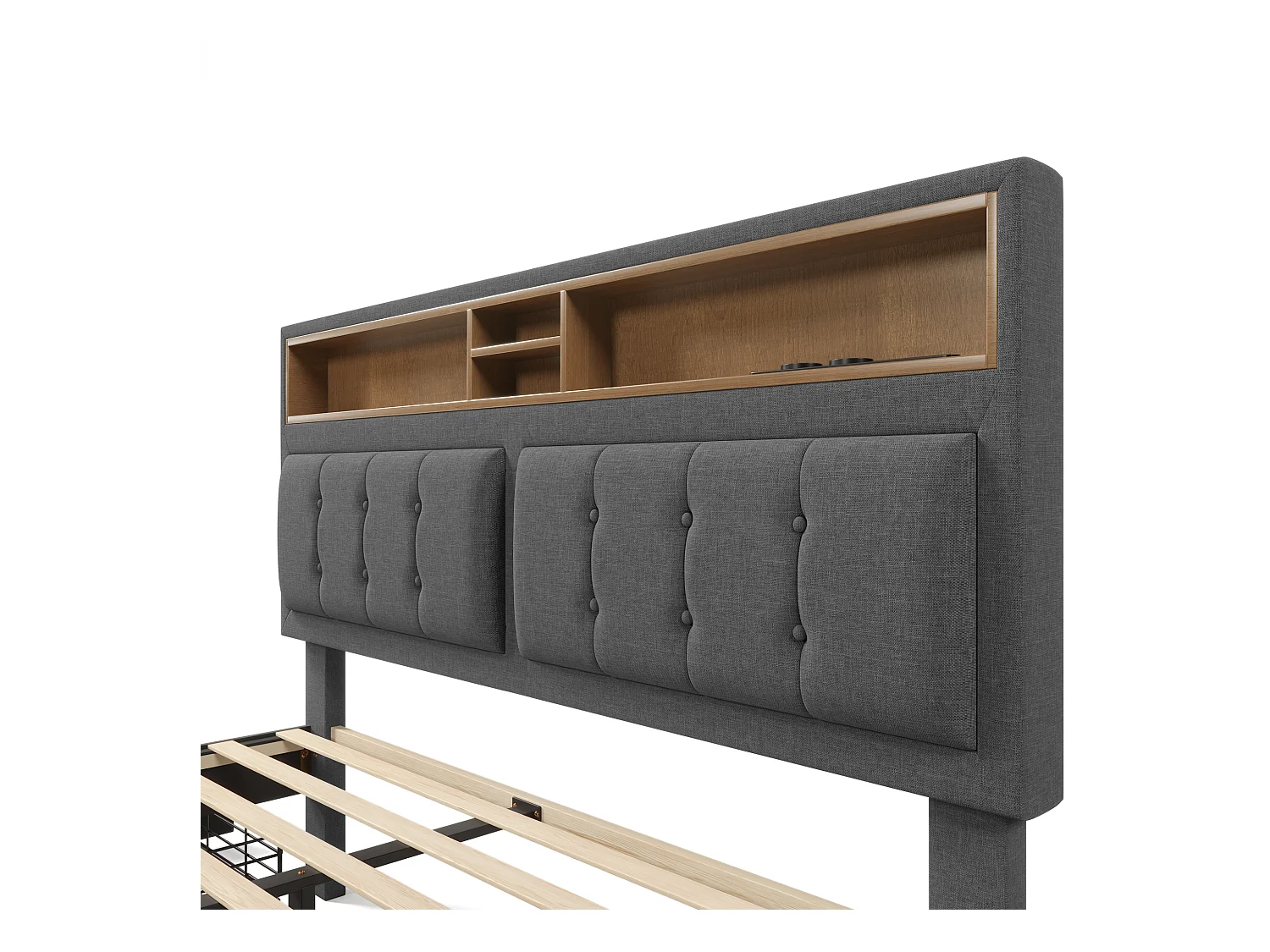 Lit adulte 140x200 cm - Lit double avec USB et 4 tiroirs - Tête de lit réglable - Lin gris