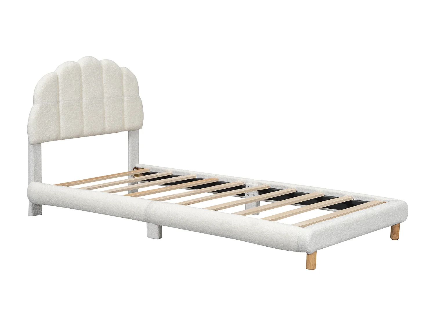 Lit enfant 90×200 cm blanc en Pile bouclée, lit simple - Sans Matelas