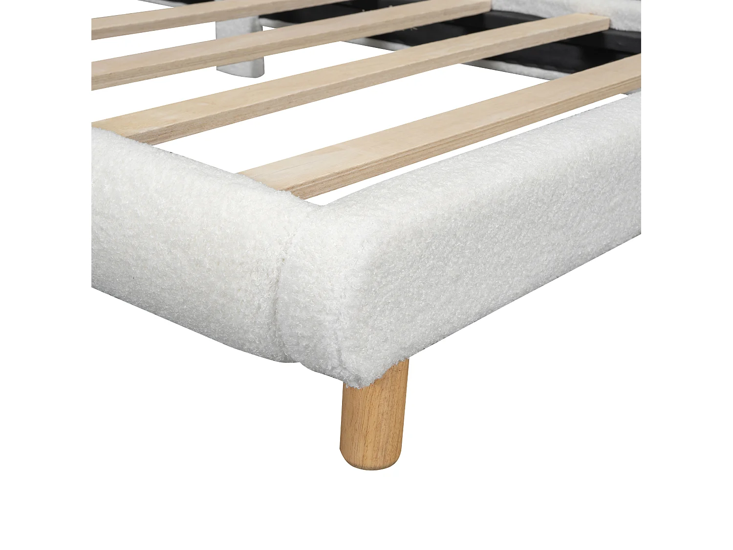 Lit enfant 90×200 cm blanc en Pile bouclée, lit simple - Sans Matelas