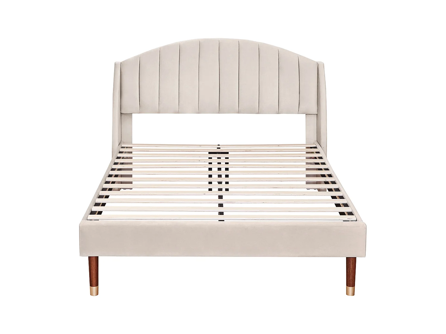 Lit adulte 140x190 cm - Lit double avec tête de lit et sommier à lattes en bois - velours beige