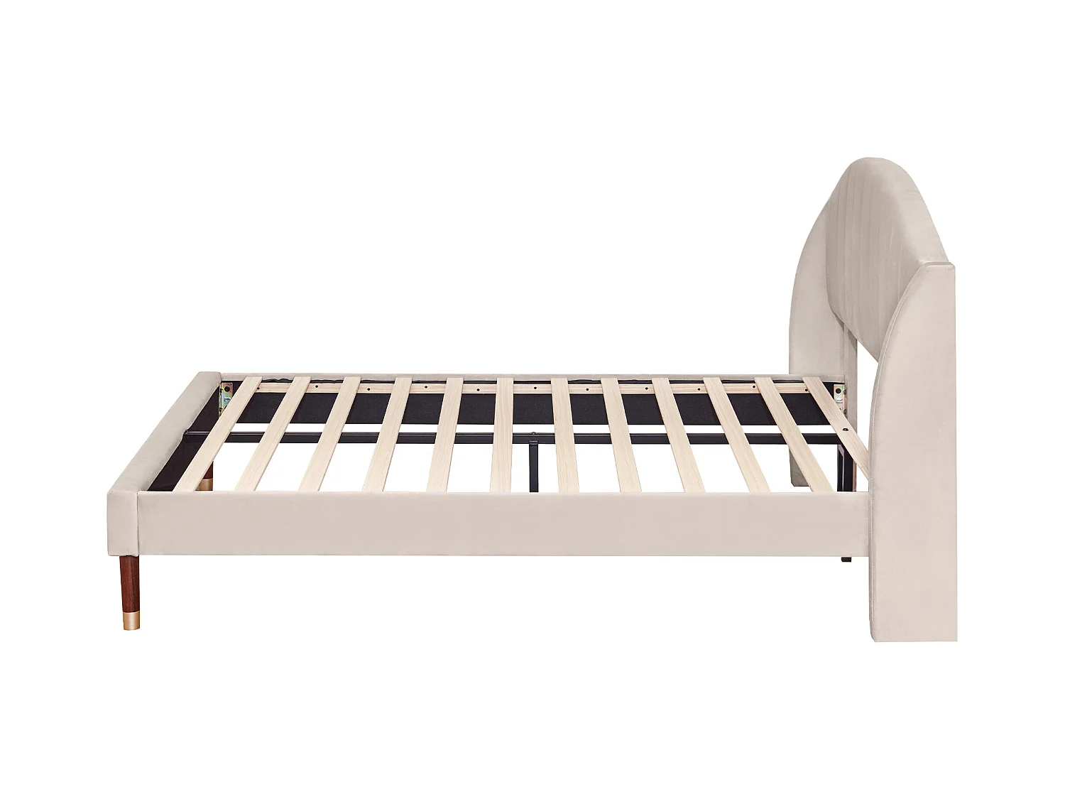 Lit adulte 140x190 cm - Lit double avec tête de lit et sommier à lattes en bois - velours beige