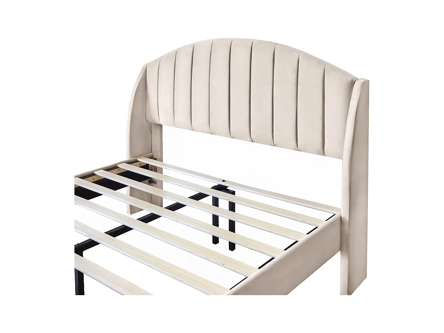 Lit adulte 140x190 cm - Lit double avec tête de lit et sommier à lattes en bois - velours beige