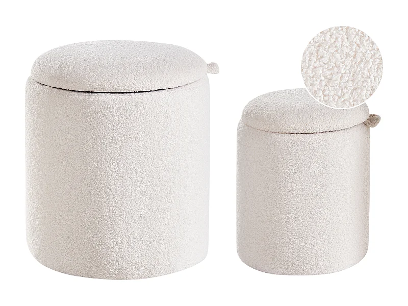 Set di 2 pouf contenitore BEREA Bouclé Bianco sporco 30/40 cm 30/40 cm 37/46 cm