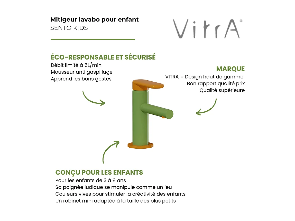 Mitigeur lavabo VITRA Sento Kids jaune et vert