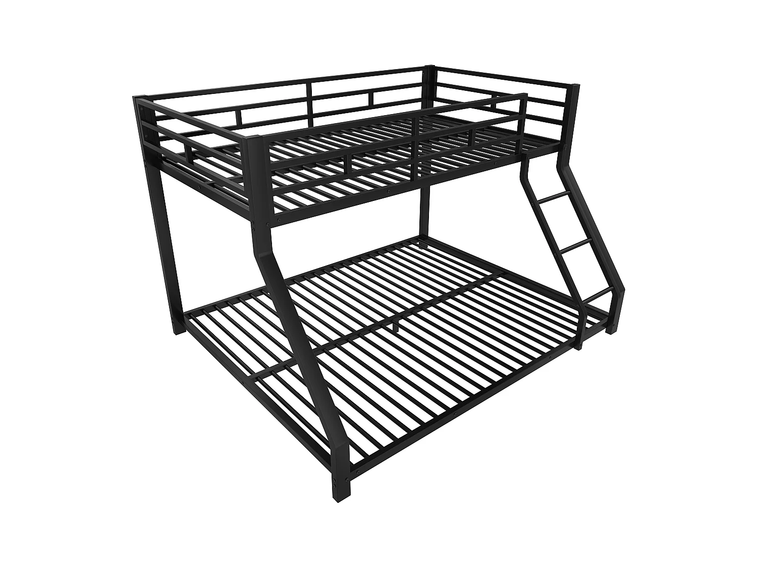 Lit superposé enfant 90x200cm + 140x200cm - lit métal noir - Barrière et Escalier - sans matels