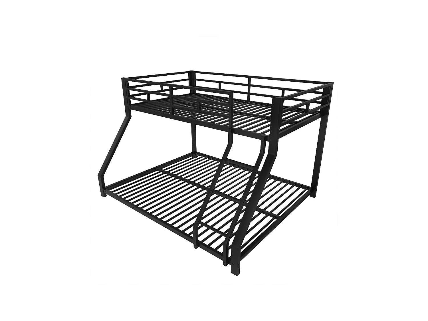 Lit superposé enfant 90x200cm + 140x200cm - lit métal noir - Barrière et Escalier - sans matels