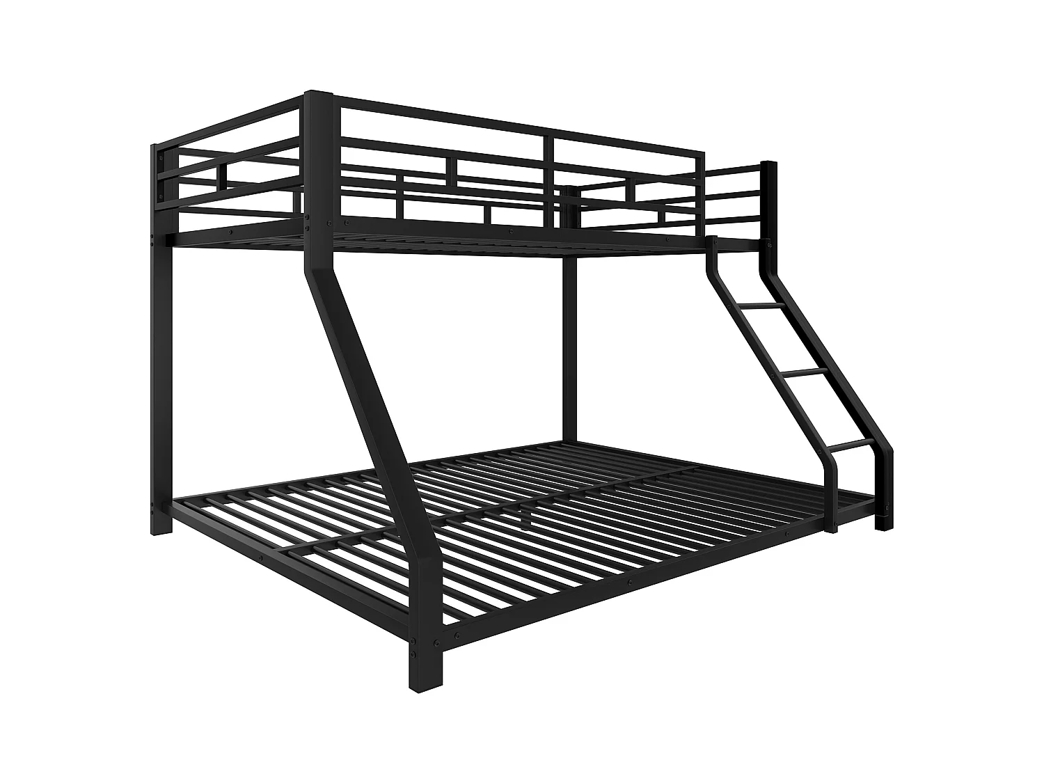 Lit superposé enfant 90x200cm + 140x200cm - lit métal noir - Barrière et Escalier - sans matels