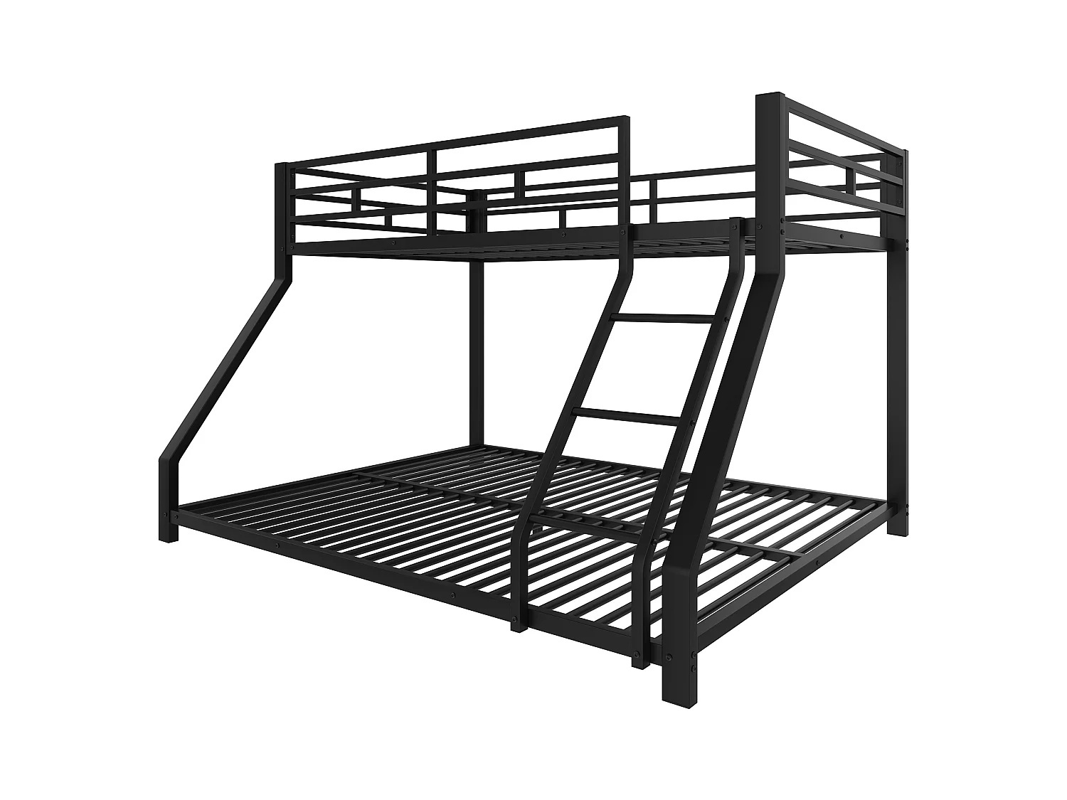 Lit superposé enfant 90x200cm + 140x200cm - lit métal noir - Barrière et Escalier - sans matels