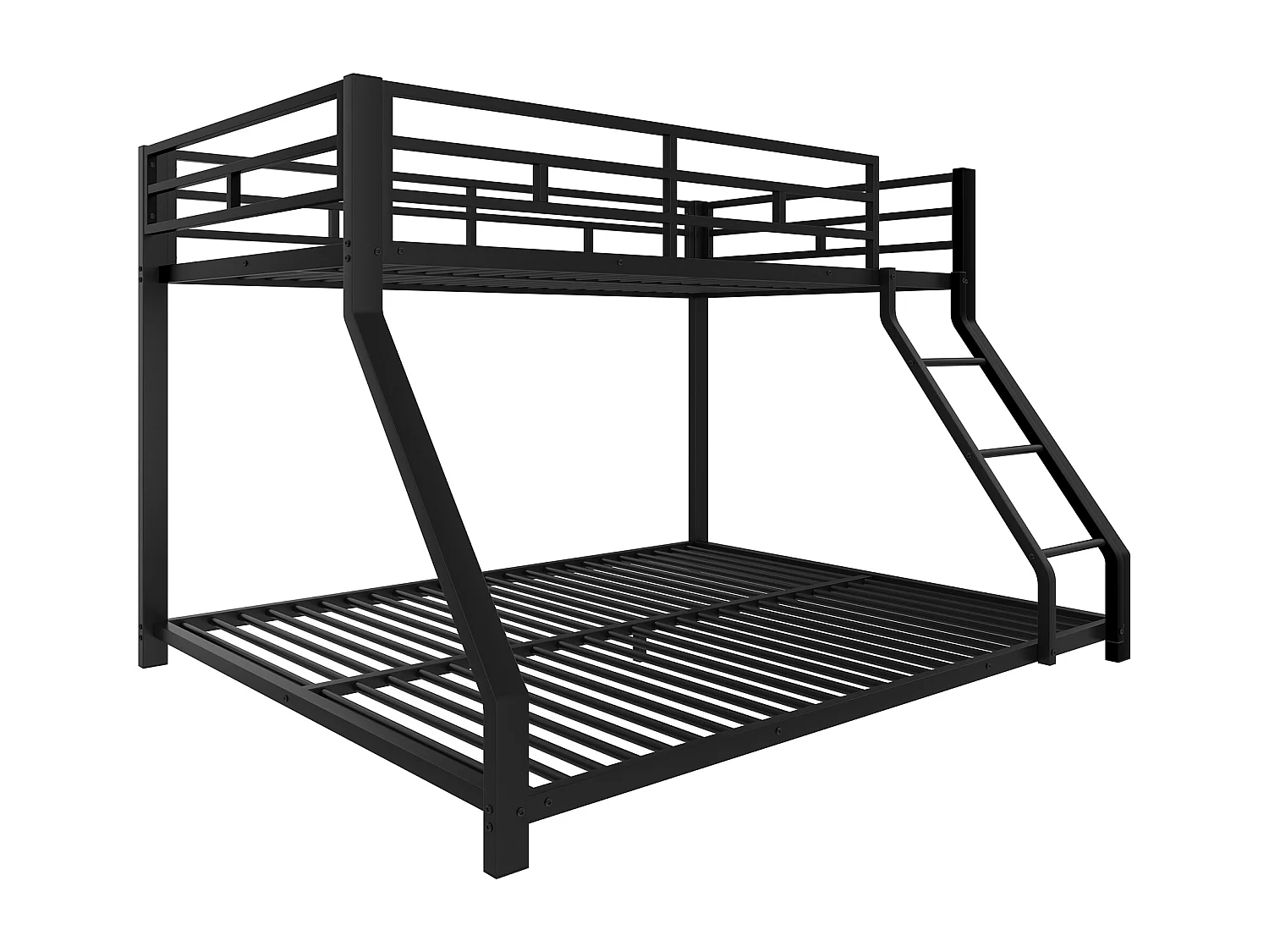 Lit superposé enfant 90x200cm + 140x200cm - lit métal noir - Barrière et Escalier - sans matels