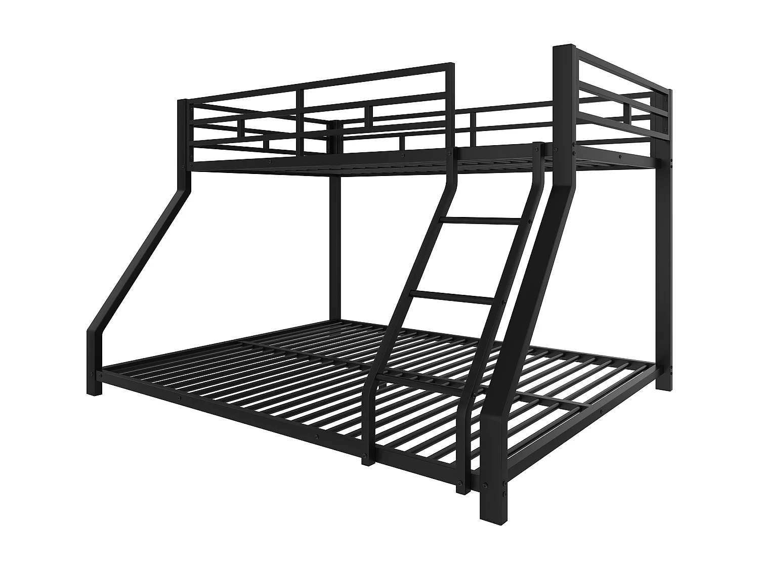 Lit superposé enfant 90x200cm + 140x200cm - lit métal noir - Barrière et Escalier - sans matels