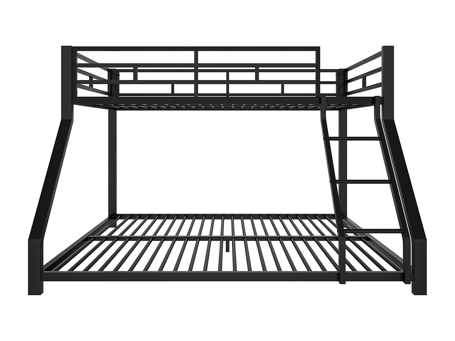 Lit superposé enfant 90x200cm + 140x200cm - lit métal noir - Barrière et Escalier - sans matels