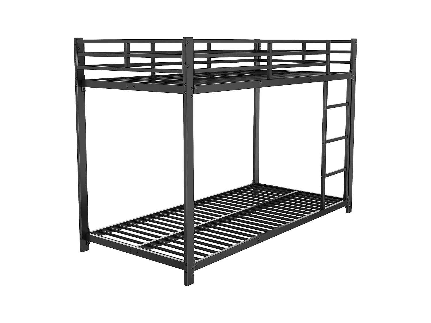 Lit superposé pour enfants 90x200cm, en métal noir avec barrières de sécurité et structure stable, sans matelas